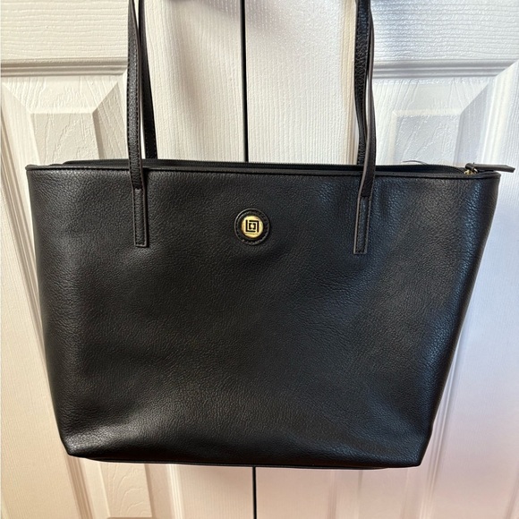 Liz Claiborne Black Leather Tote Bag - Picture 1 of 6